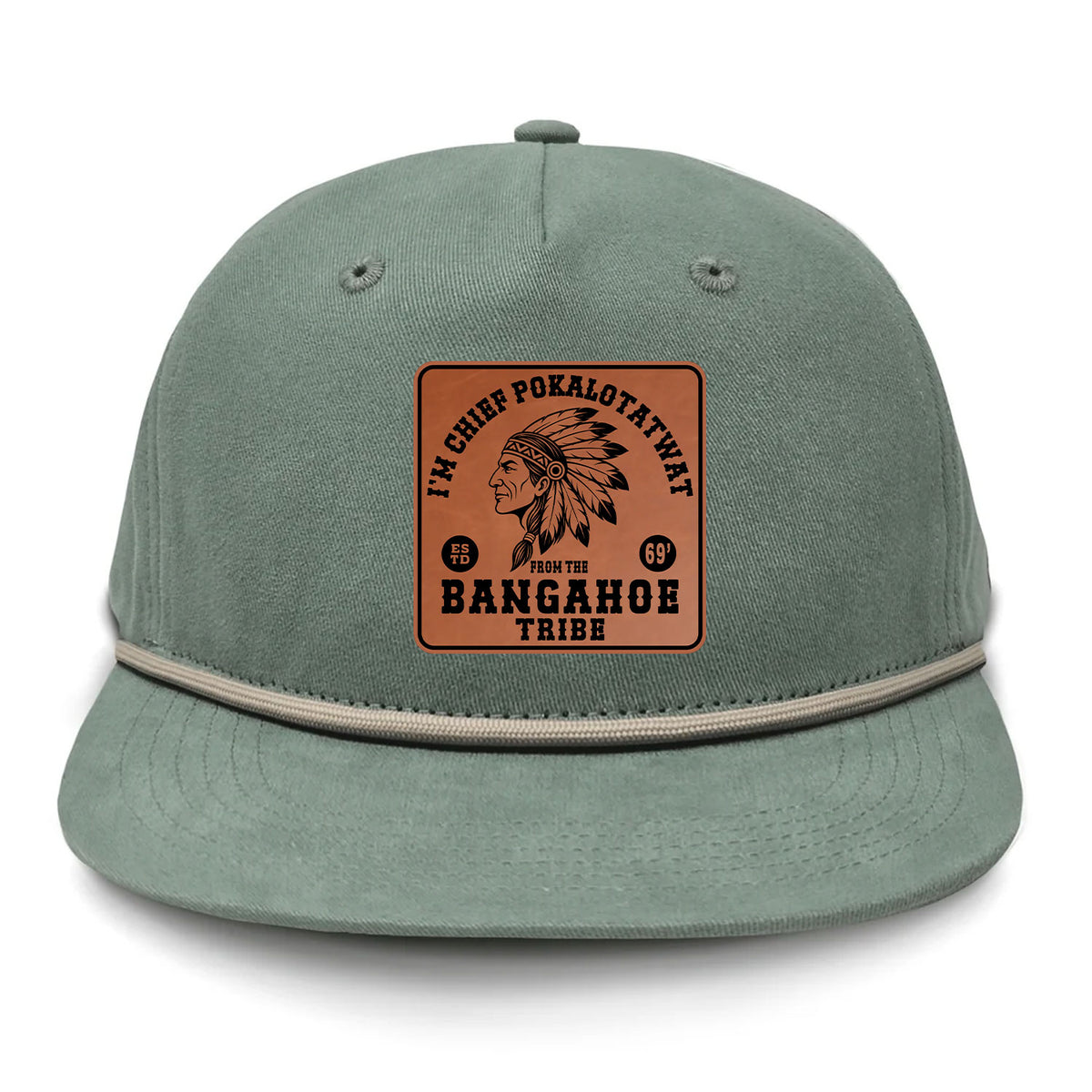 Chief Pokalotatwat Flat Bill Rope Leather Patch Hat