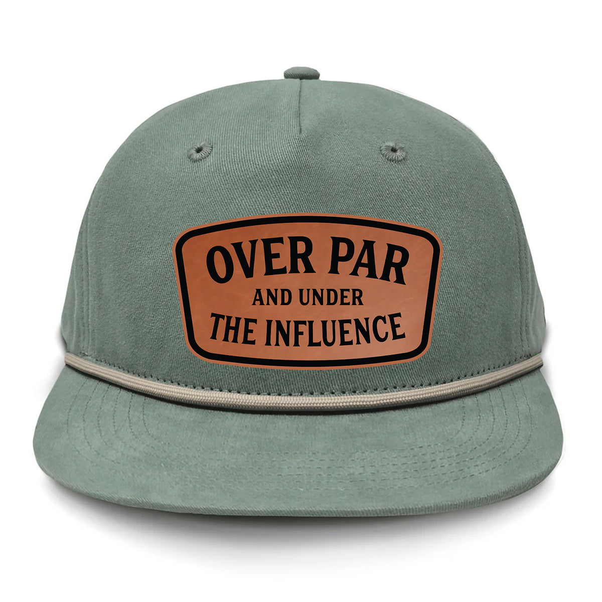 Over Par And Under The Influence Flat Bill Rope Leather Patch Hat