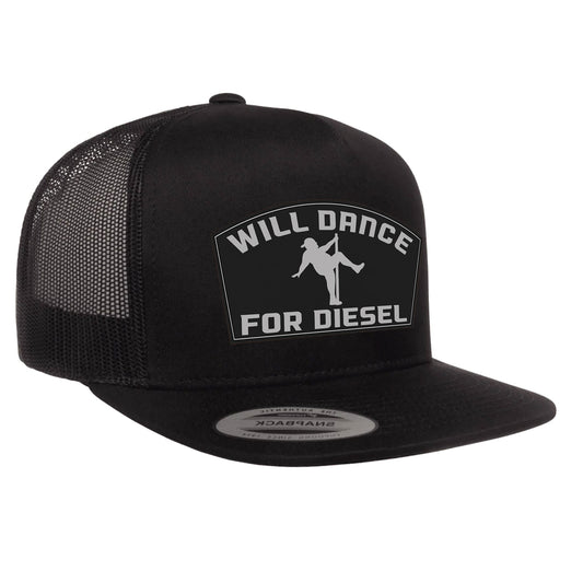 Will Dance For Diesel Flat Bill Hat - Black