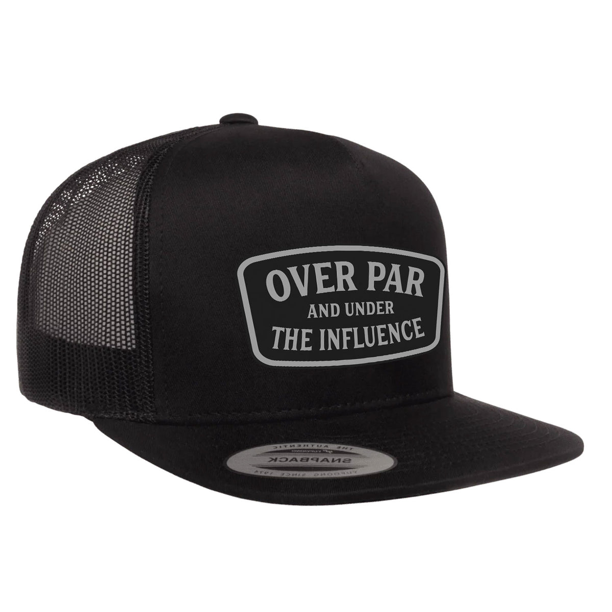 Over Par And Under The Influence Flat Bill Leather Patch Hat