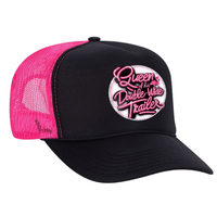 Queen Of His Double Wide Foam Trucker Hat - Black / Neon Pink