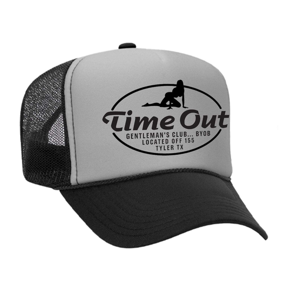 Time Out Gentleman's Club Foam Trucker Hat- Black/Grey Sale - Black / Grey