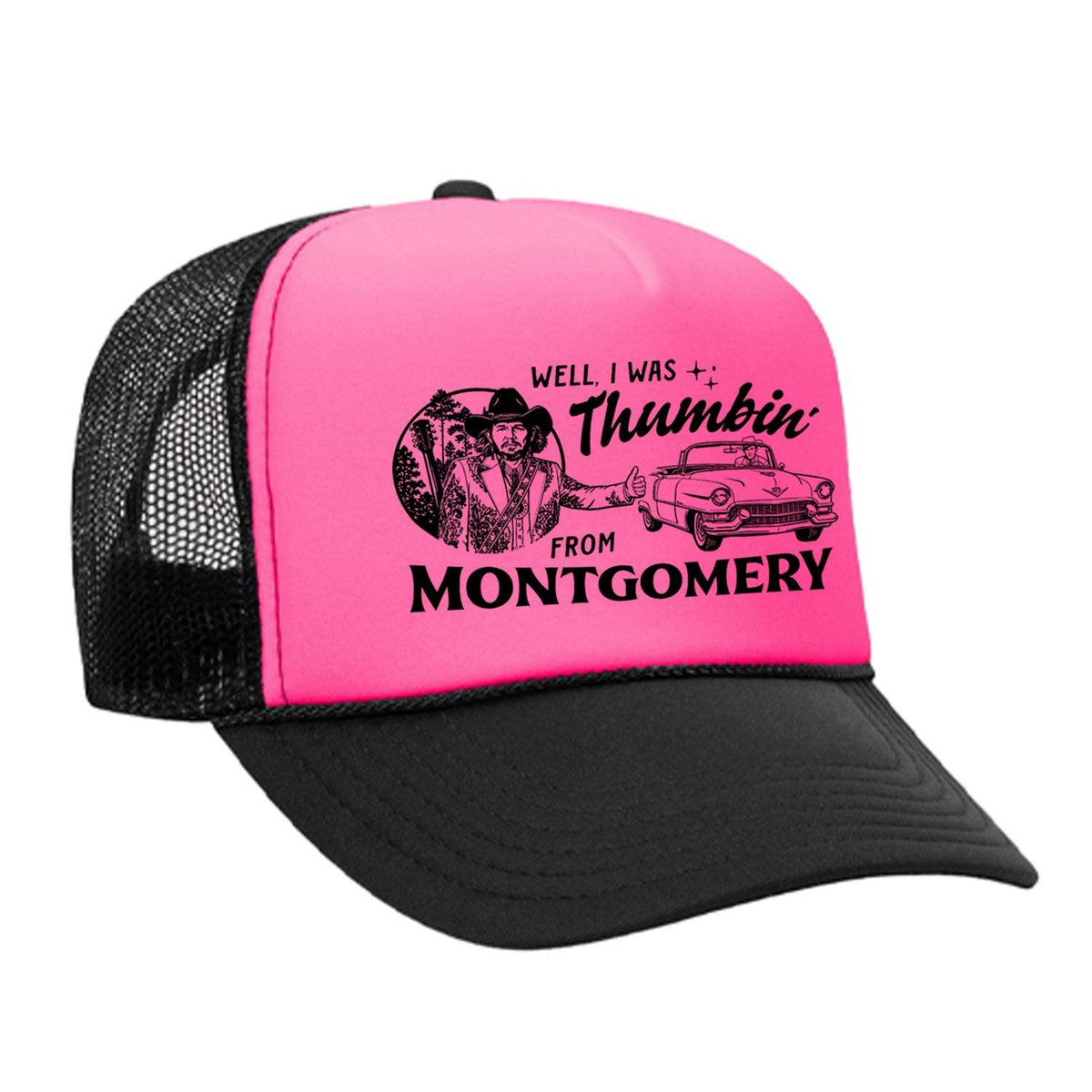 Thumbin' From Montgomery Foam Trucker Hat - Black / Pink