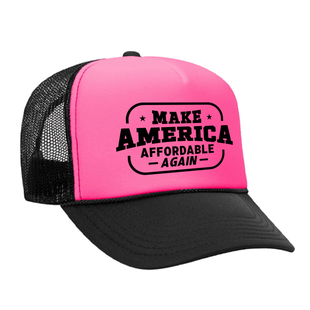 Make America Affordable Again Foam Trucker Hat - Black / Pink
