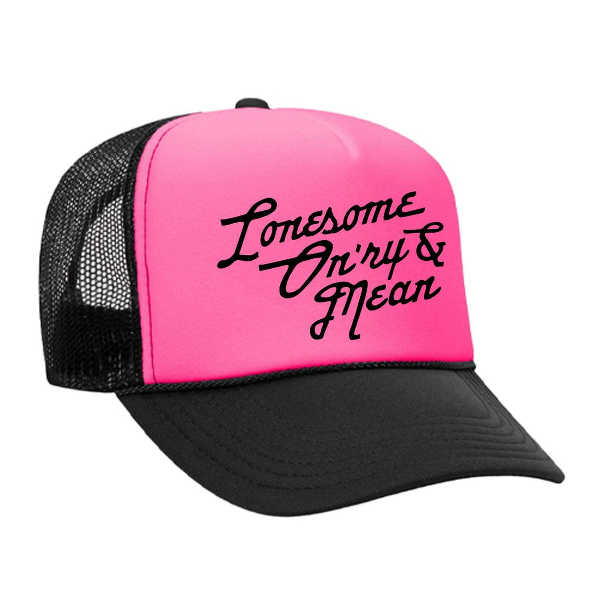 Lonesome, On'ry & Mean Foam Trucker Hat - Black / Pink