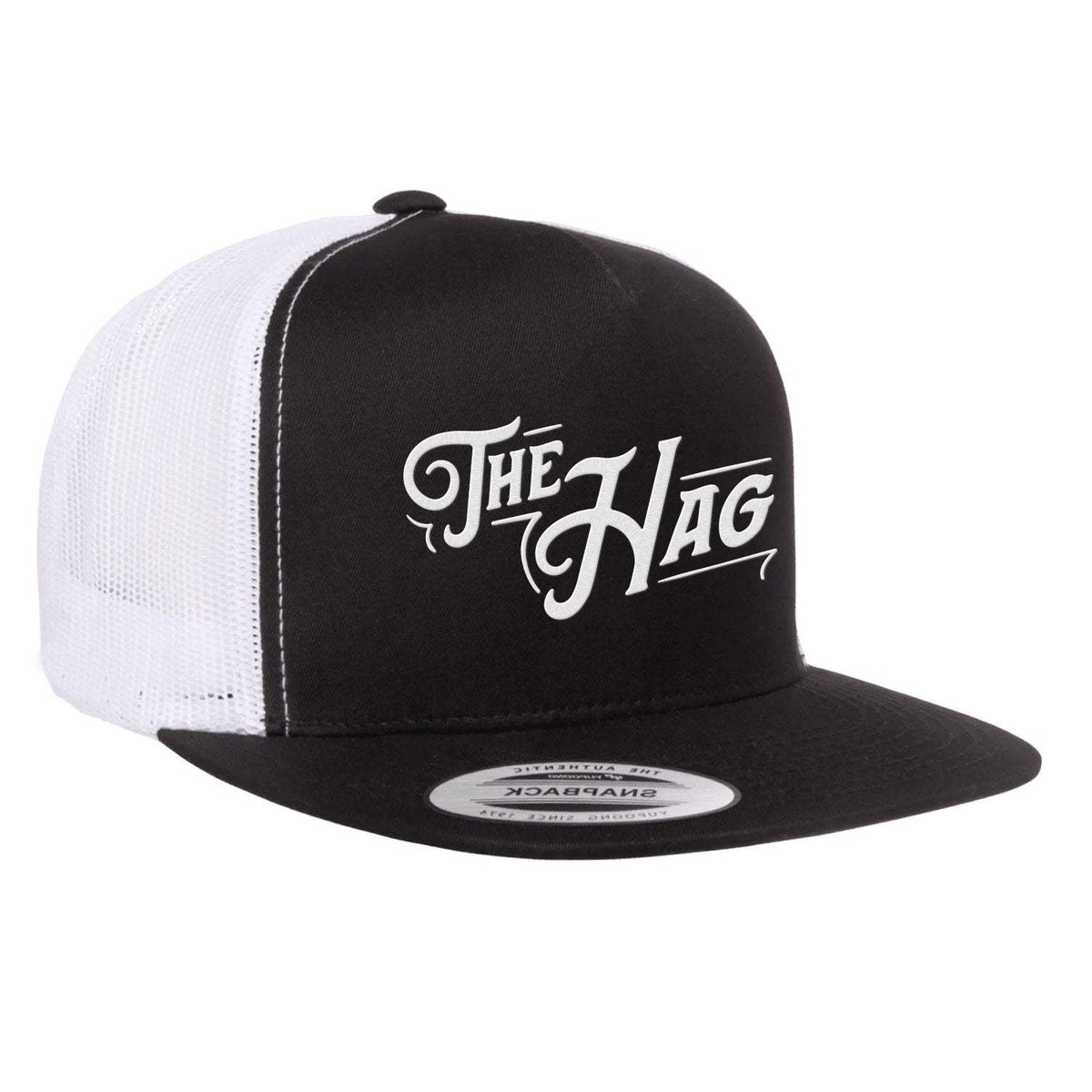 The Hag Embroidered Flat Bill Hat - Black / White