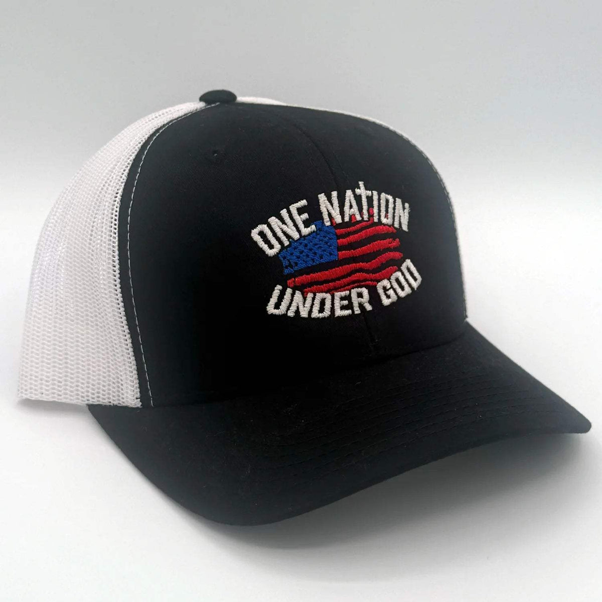 One Nation Under God Embroidered Hat - Black / White