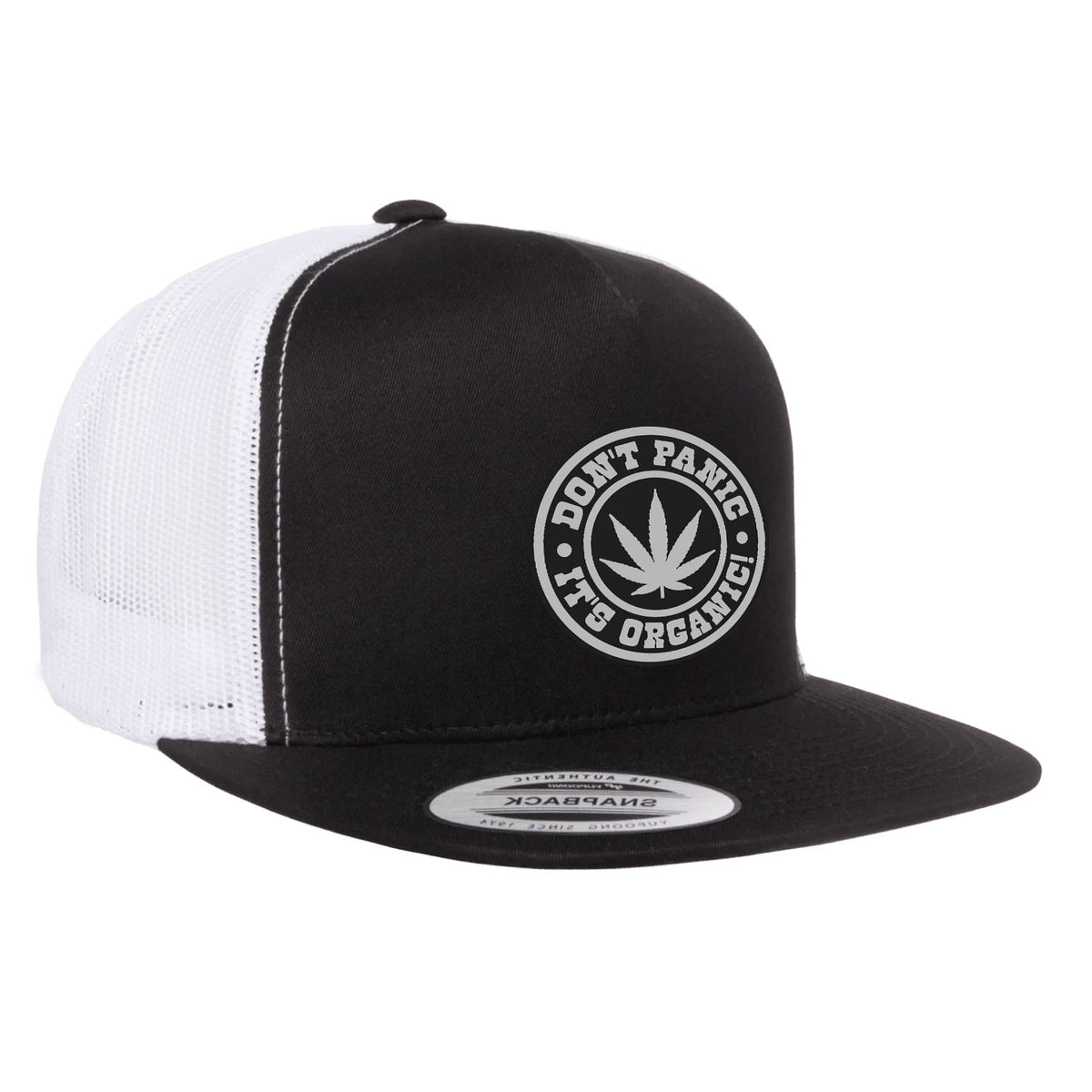 Don't Panic It's Orgnic Flat Bill Leather Patch Hat