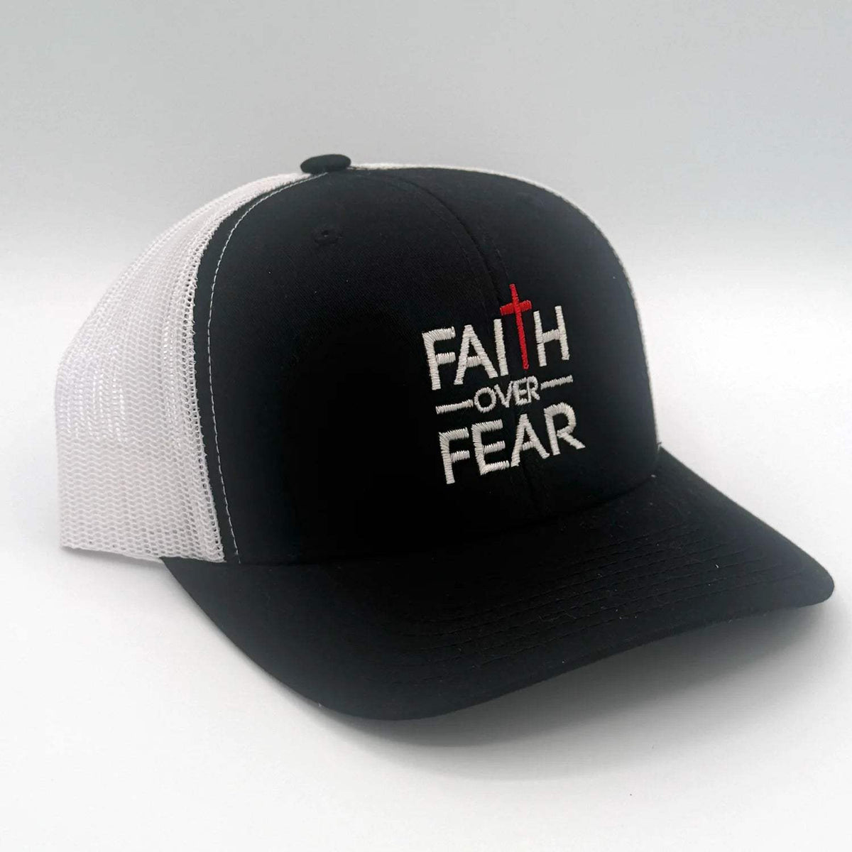 Faith Over Fear Embroidered Hat - Black / White