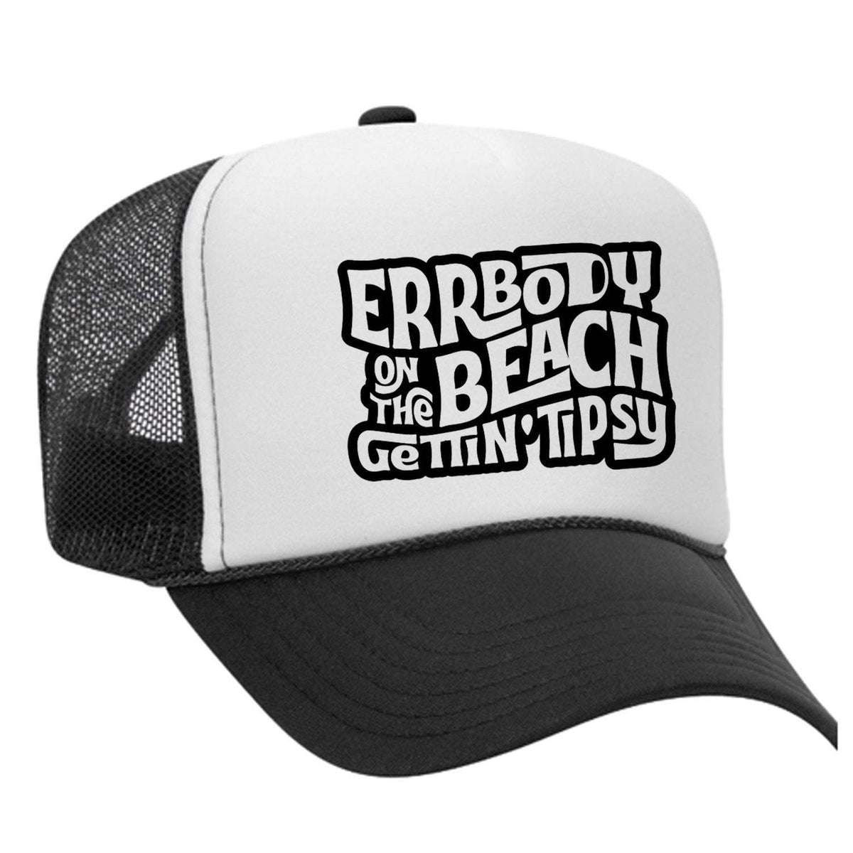 Errbody On The Beach Gettin' Tipsy Foam Trucker Hat - Black / White