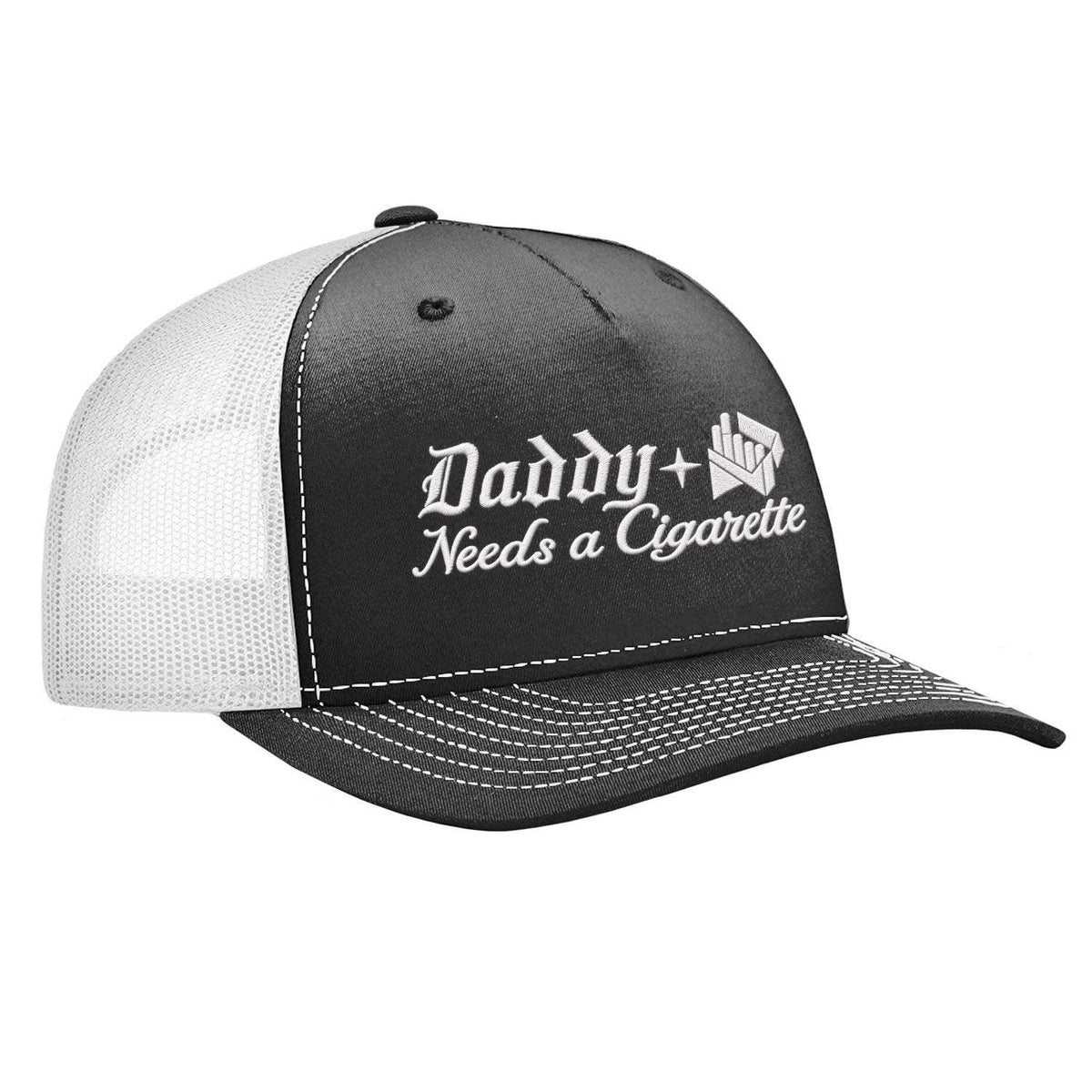 Daddy Needs A Cig Embroidered Trucker Hat - Black / White