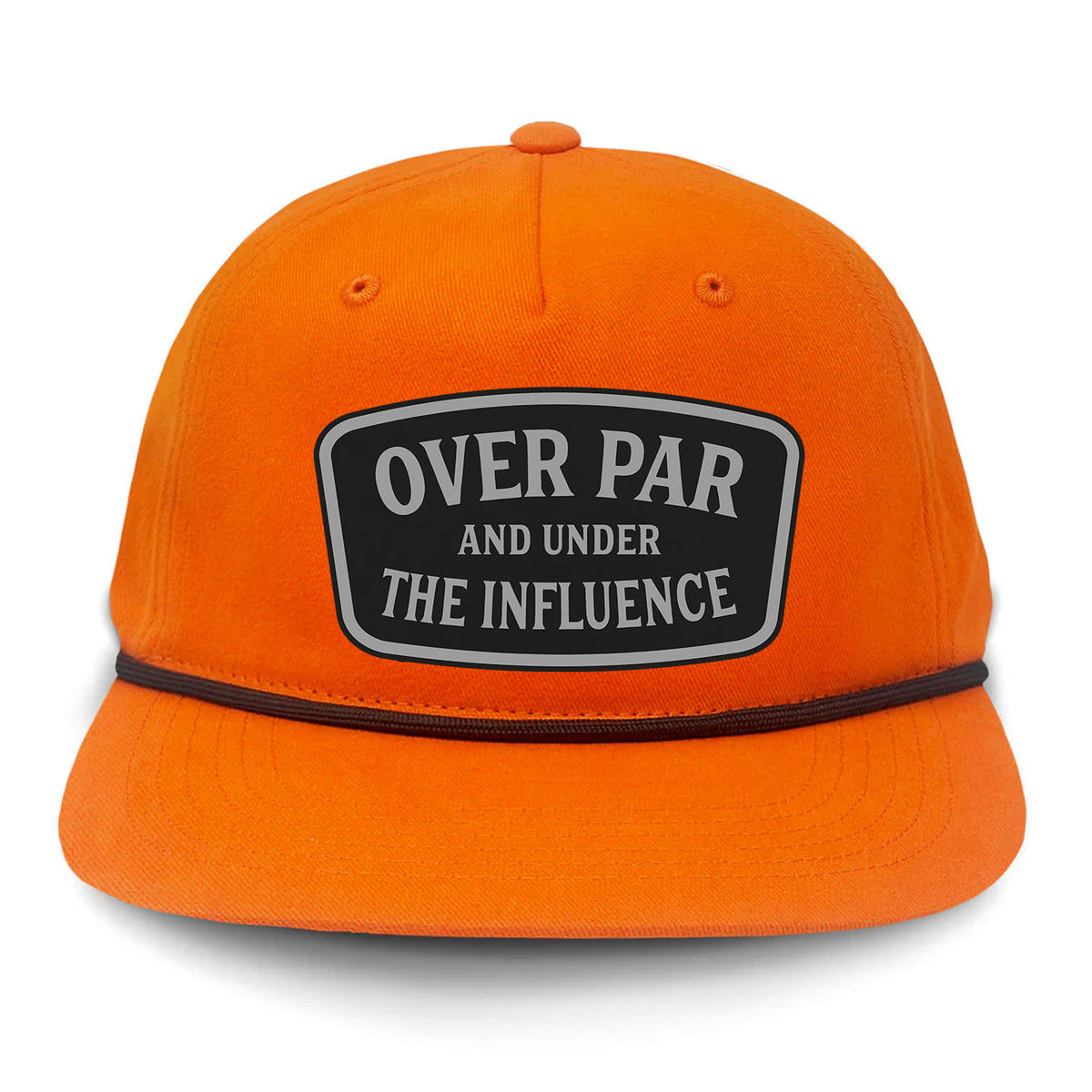Over Par And Under The Influence Flat Bill Rope Leather Patch Hat