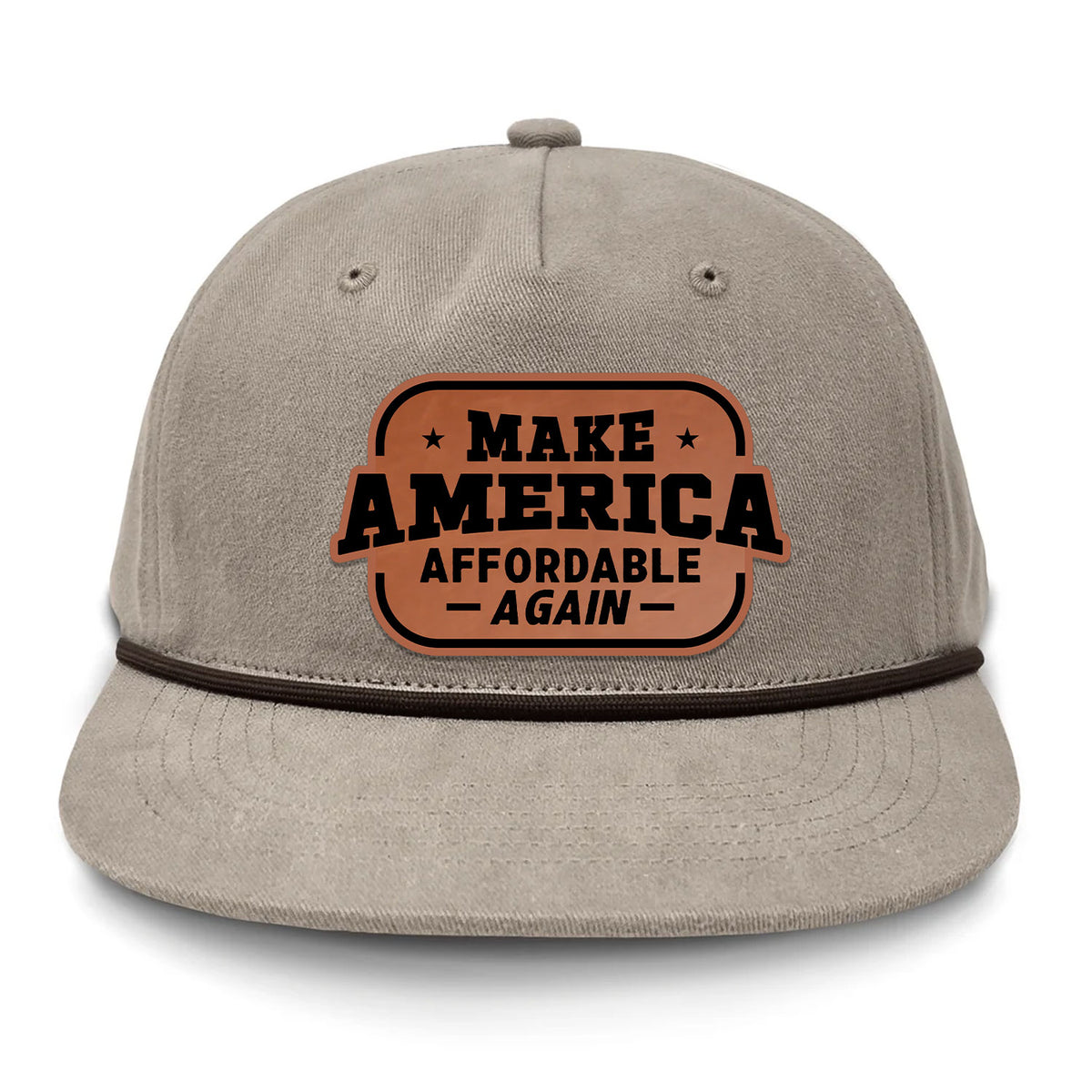 Make America Affordable Again Flat Bill Rope Leather Patch Hat - Boudin
