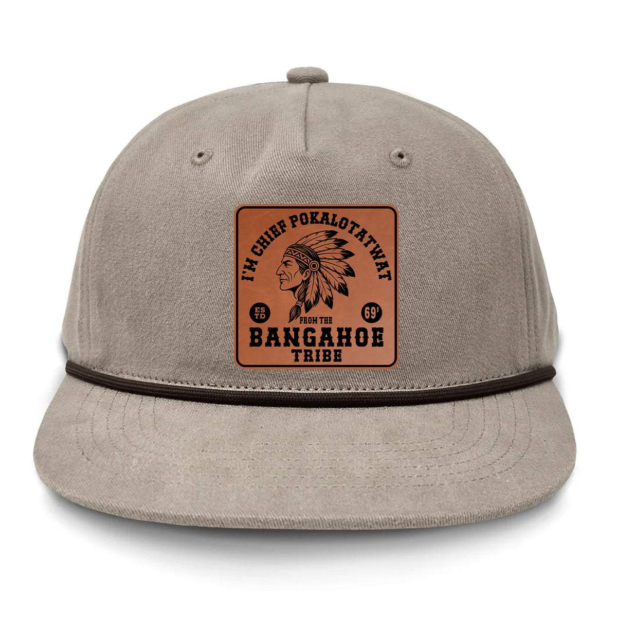 Chief Pokalotatwat Flat Bill Rope Leather Patch Hat