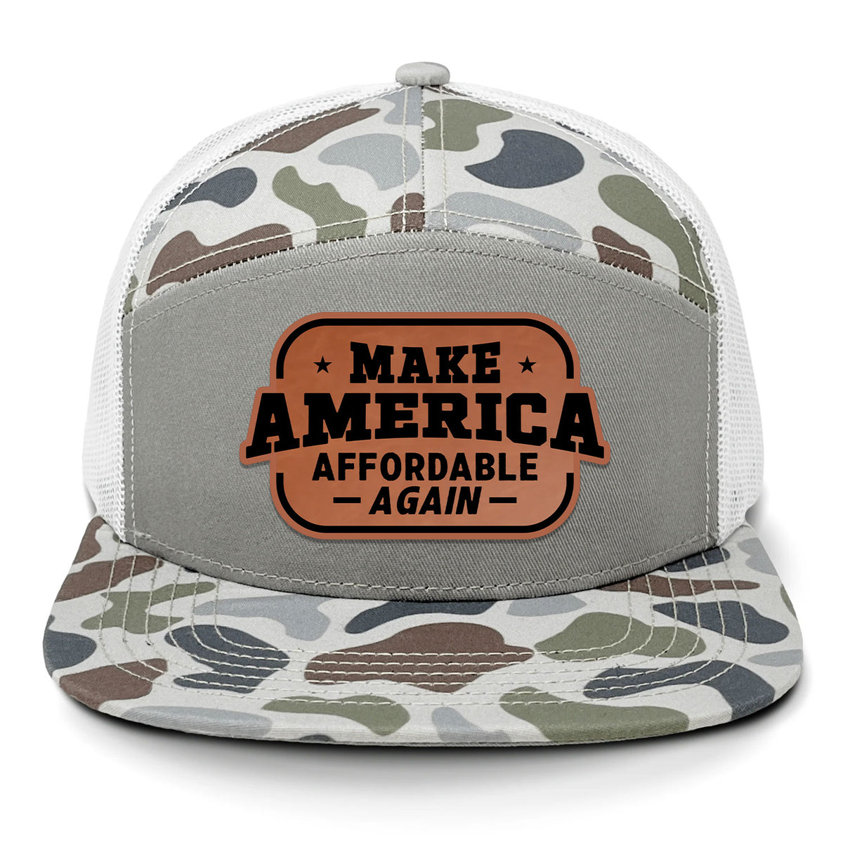 Make America Affordable Again 7 Panel Camo Hat - Brackish
