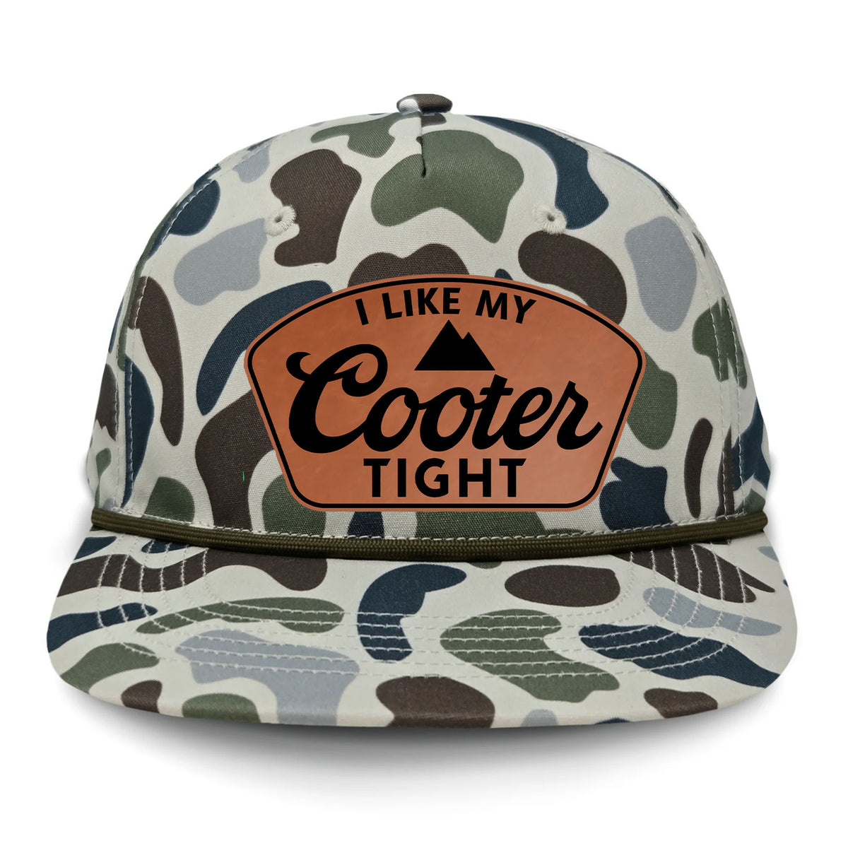 I Like My Cooter Tight Flat Bill Rope Leather Patch Hat