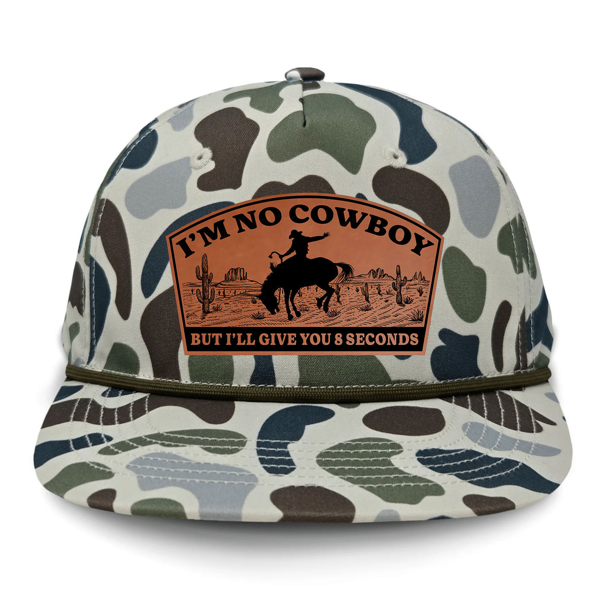 I'm NoCowboy Flat Bill Rope Leather Patch Hat