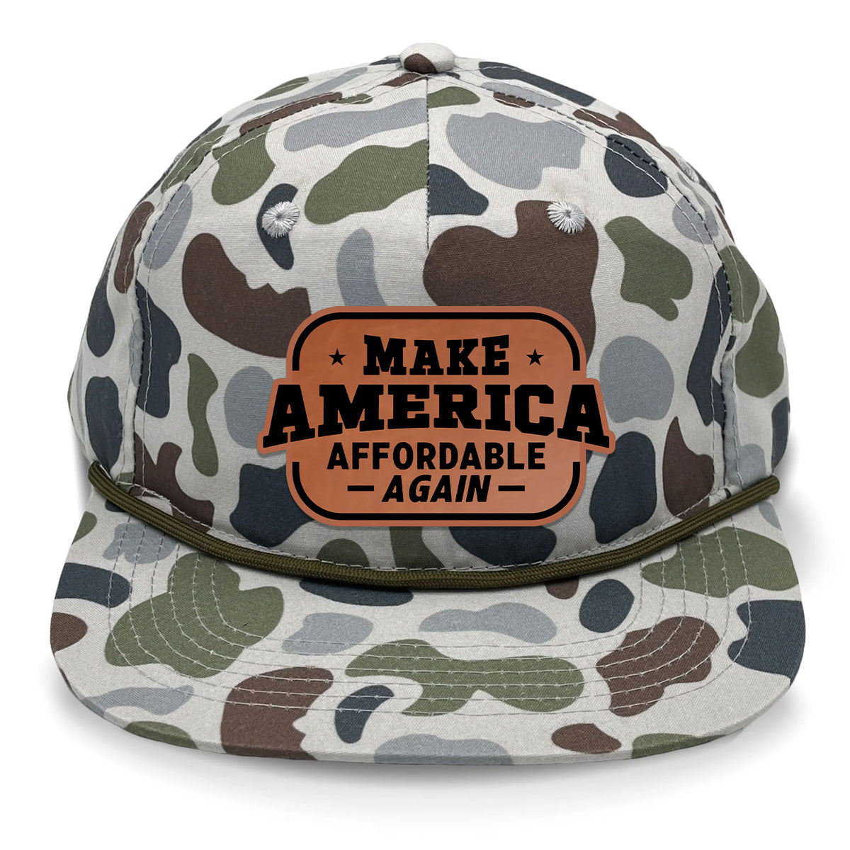 Make America Affordable Again Flat Bill Rope Leather Patch Hat - Brackish
