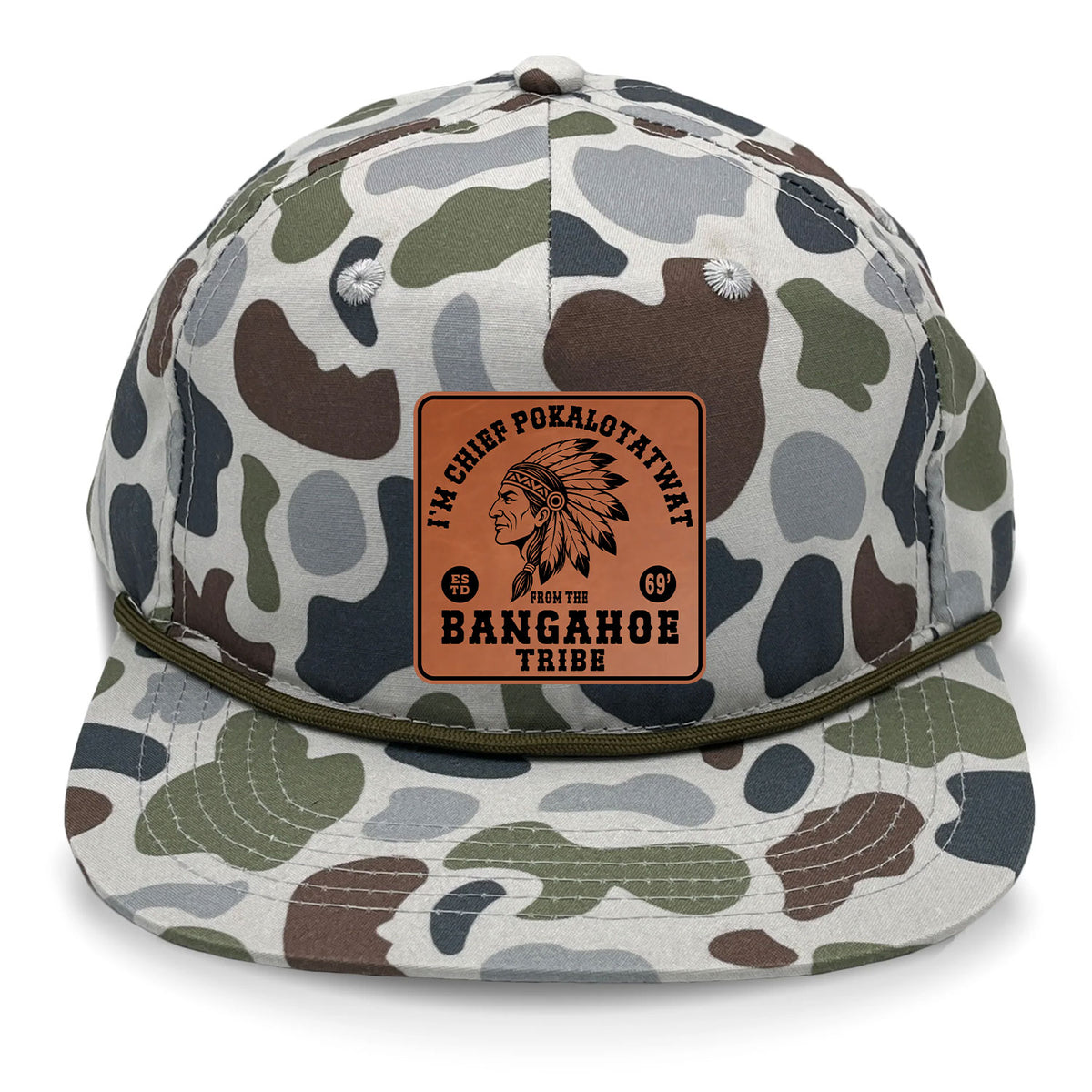Chief Pokalotatwat Flat Bill Rope Leather Patch Hat