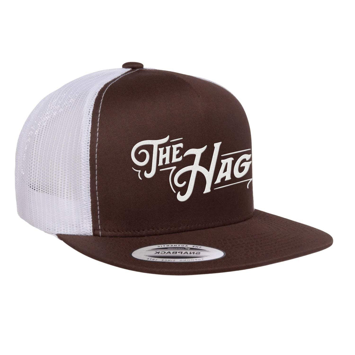 The Hag Embroidered Flat Bill Hat - Brown / White
