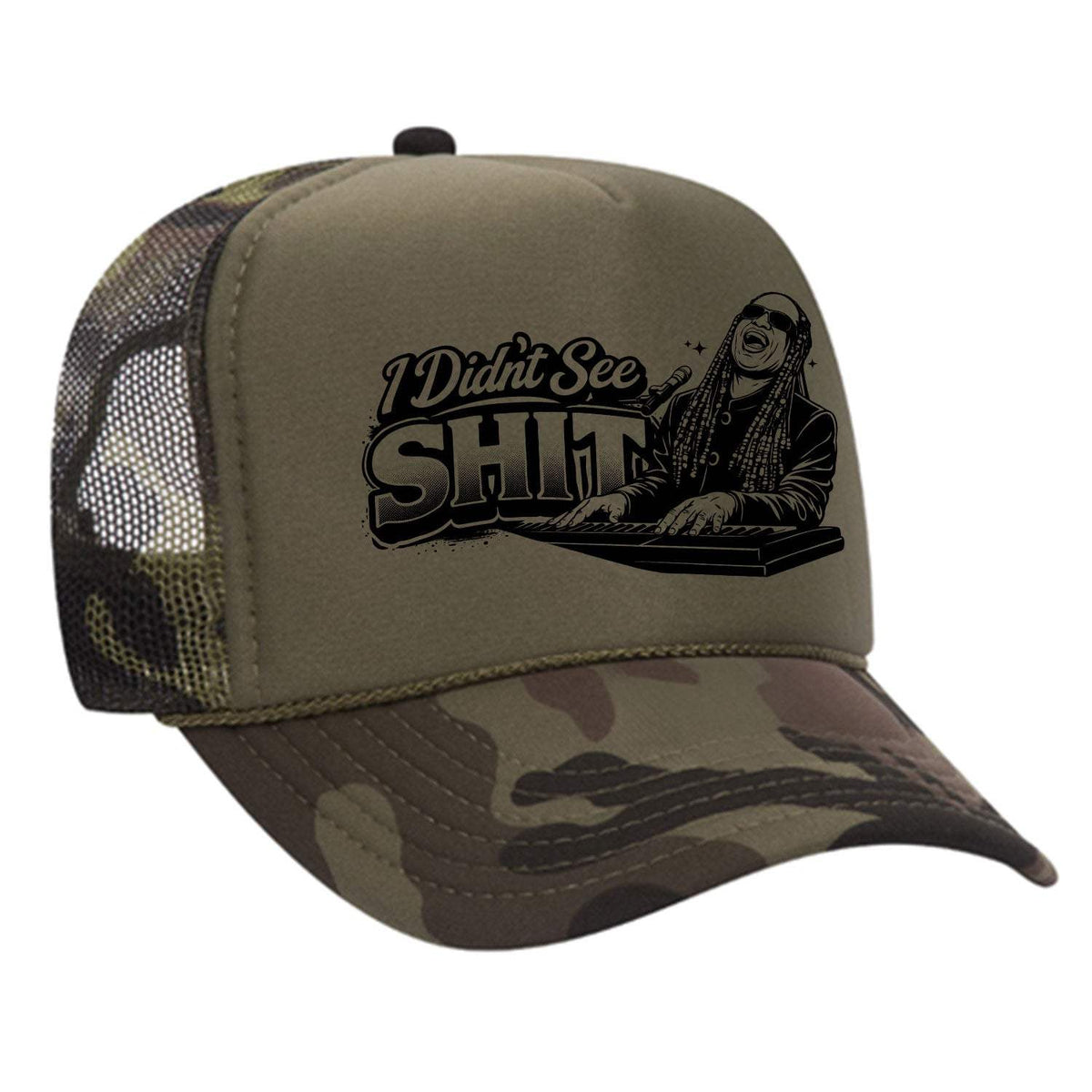 I Didn't See Sh!t Foam Trucker Hat - Camo / Dark Green