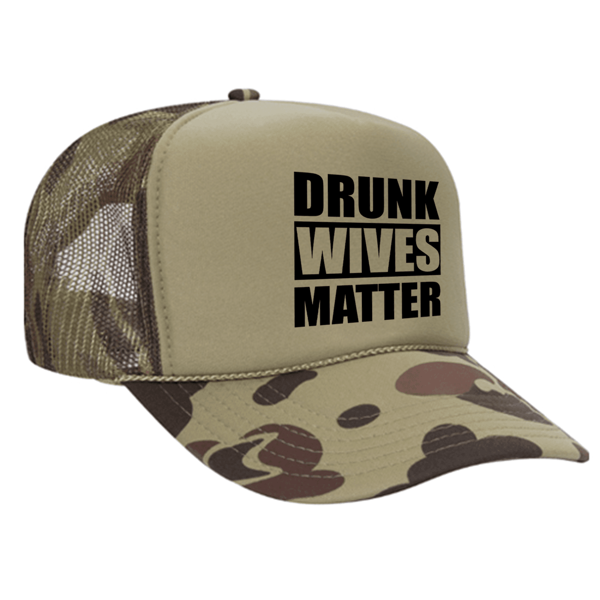 Drunk Wives Matter Foam Trucker hat - Camo / Light Green