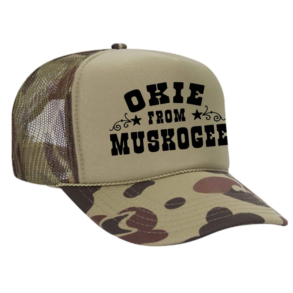 Okie From Muskogee Foam Trucker Hat - Camo / Light Green