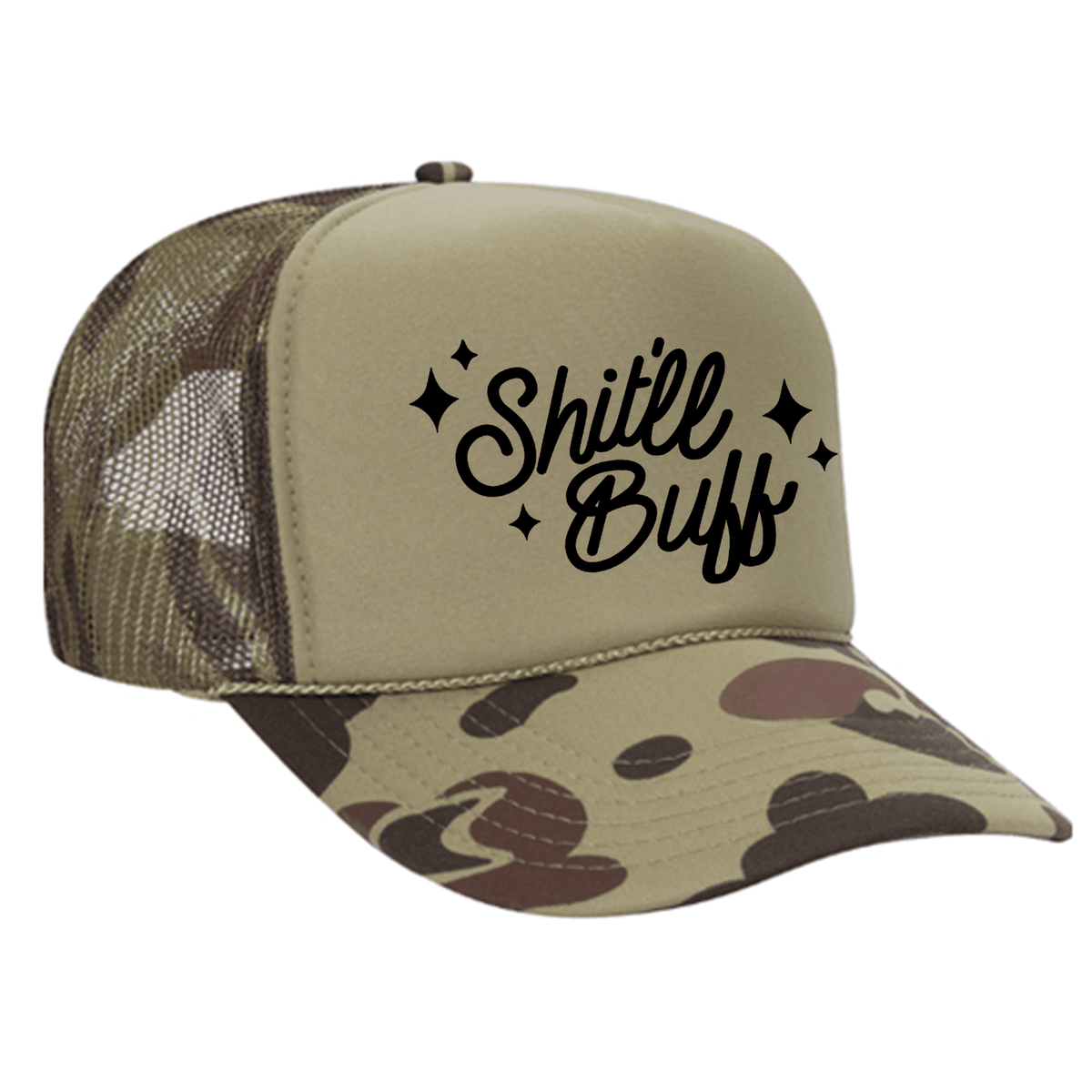 Shit'll Buff Foam Trucker Hat - Camo / Light Green