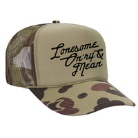 Lonesome, On'ry & Mean Foam Trucker Hat - Camo / Light Green