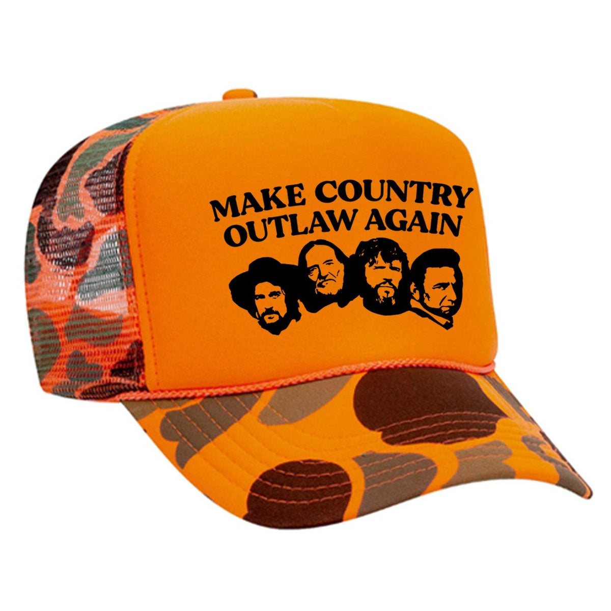 Make Country Outlaw Again Foam Trucker Hat - Camo / Orange