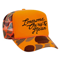 Lonesome, On'ry & Mean Foam Trucker Hat - Camo / Orange