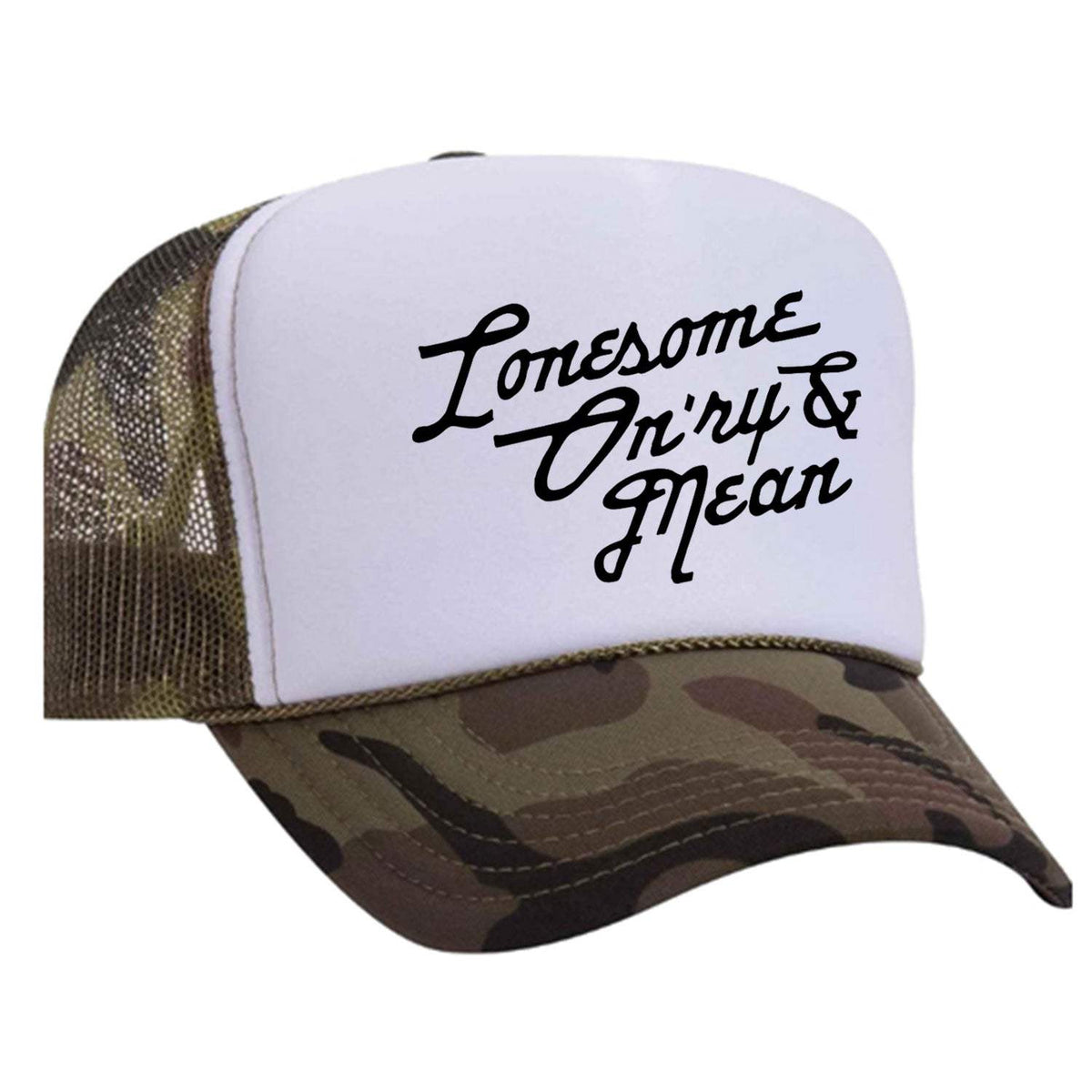 Lonesome, On'ry & Mean Foam Trucker Hat - Camo / White