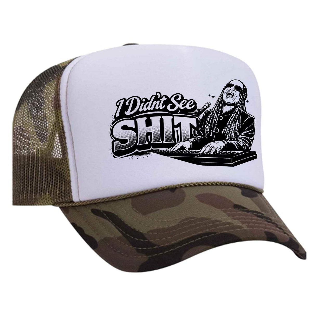 I Didn't See Sh!t Foam Trucker Hat - Camo / White