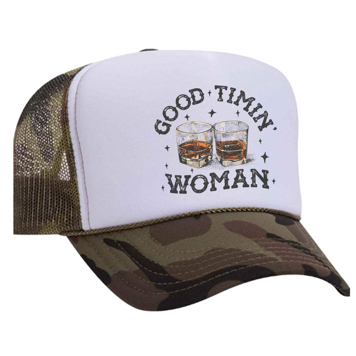 Good Timin' Woman Foam Trucker Hat - Camo / White