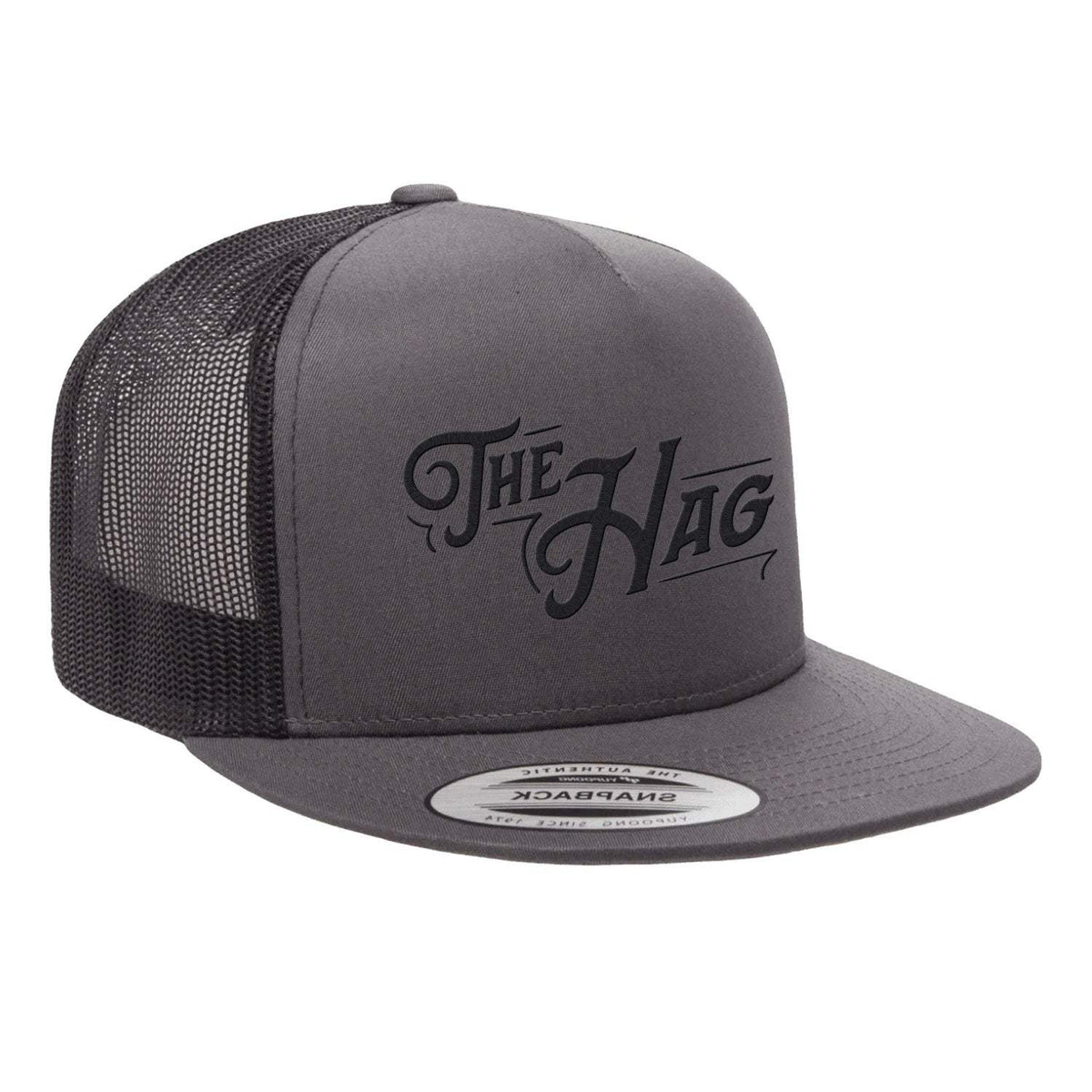The Hag Embroidered Flat Bill Hat - Charcoal / Black