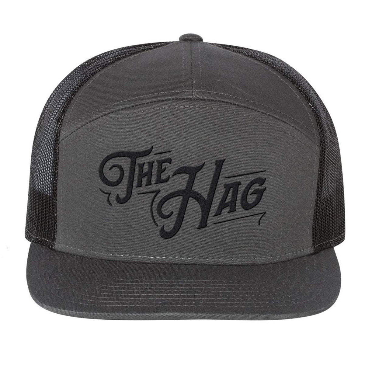 The Hag 7 Panel Embroidered Hat - Charcoal / Black