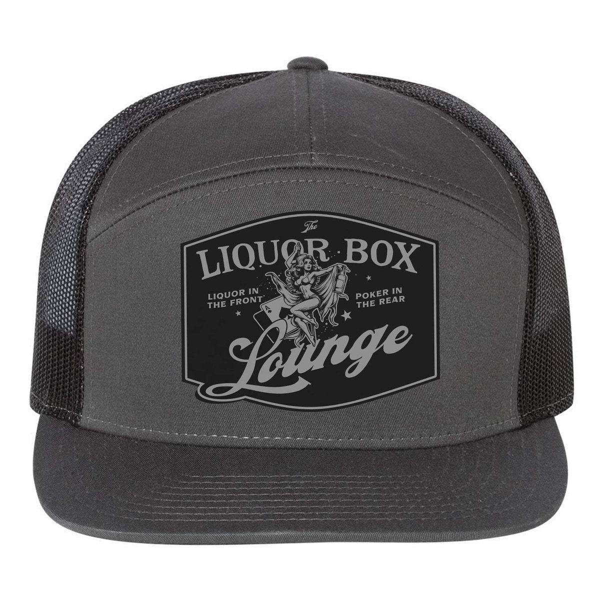 The Liquor Box Lounge 7 Panel Hat - Charcoal / Black