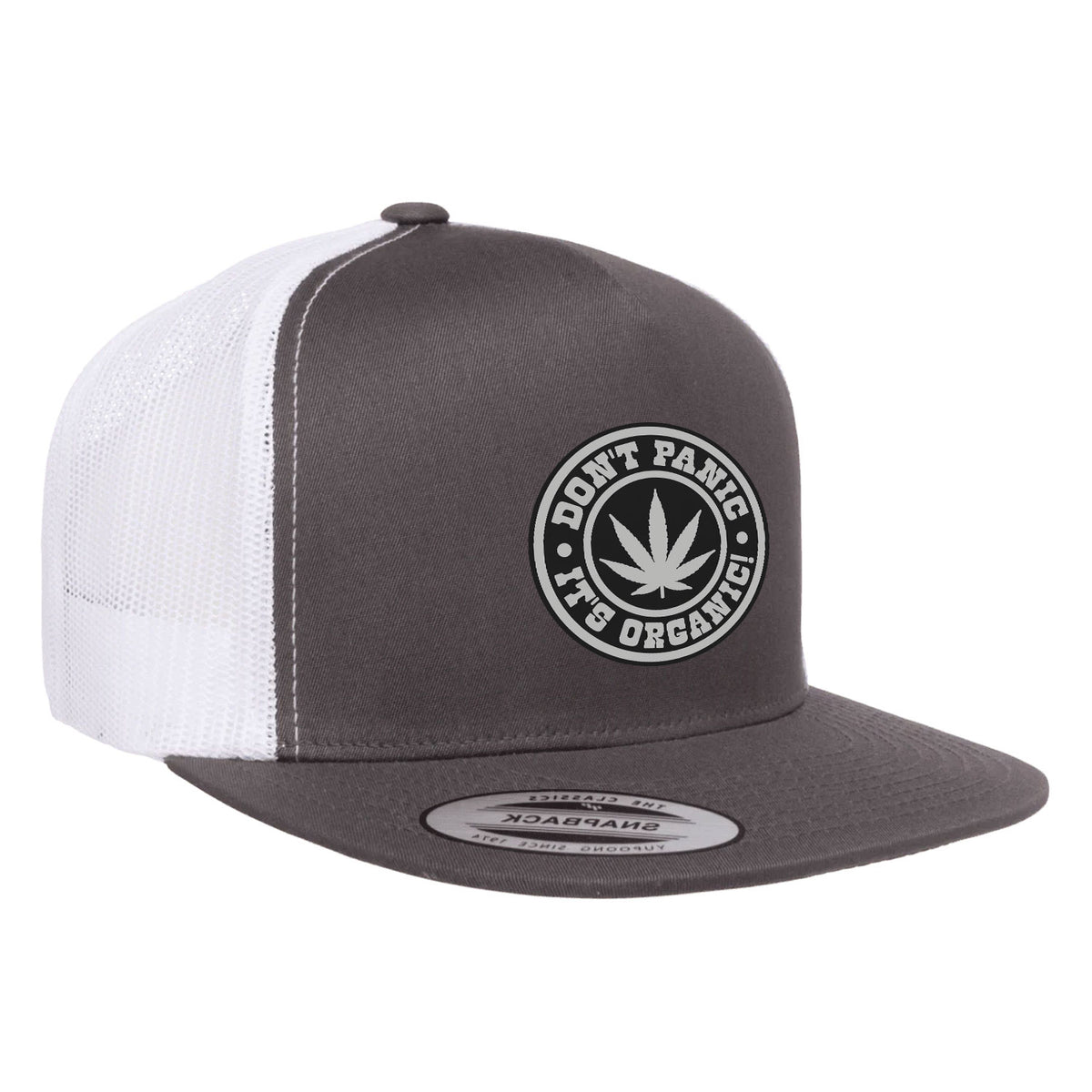 Don't Panic It's Orgnic Flat Bill Leather Patch Hat