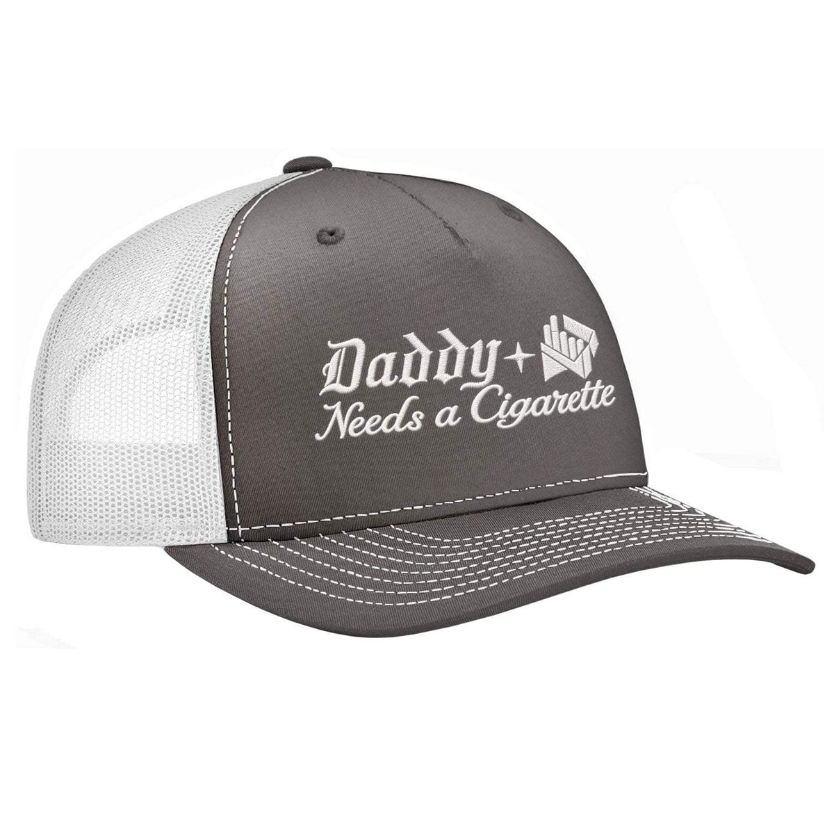 Daddy Needs A Cig Embroidered Trucker Hat - Charcoal / White