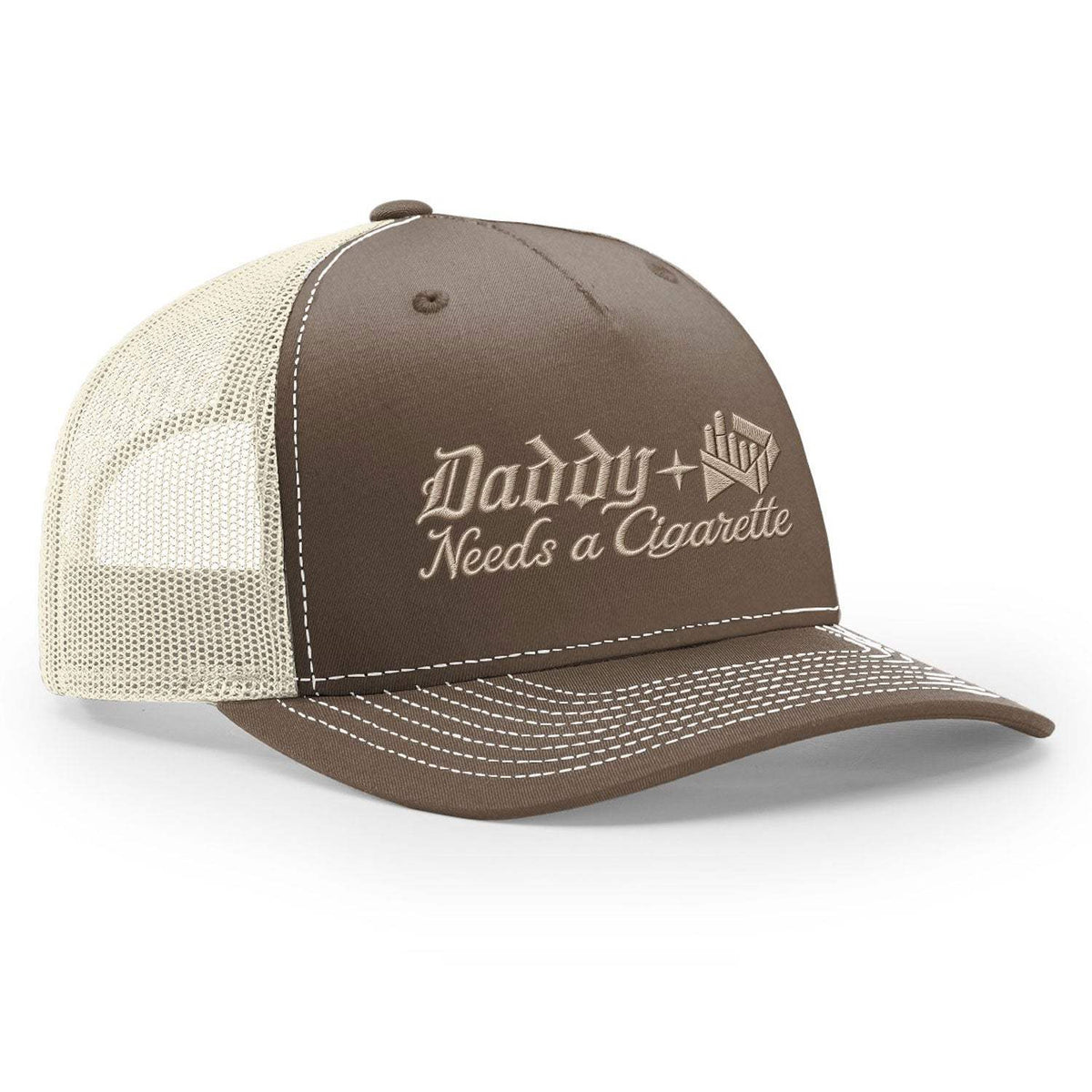 Daddy Needs A Cig Embroidered Trucker Hat - Chocolate / Birch