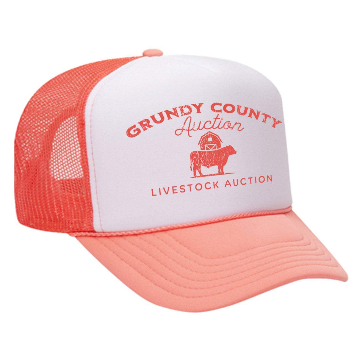 Grundy County Auction Foam Trucker Hat - Coral / White