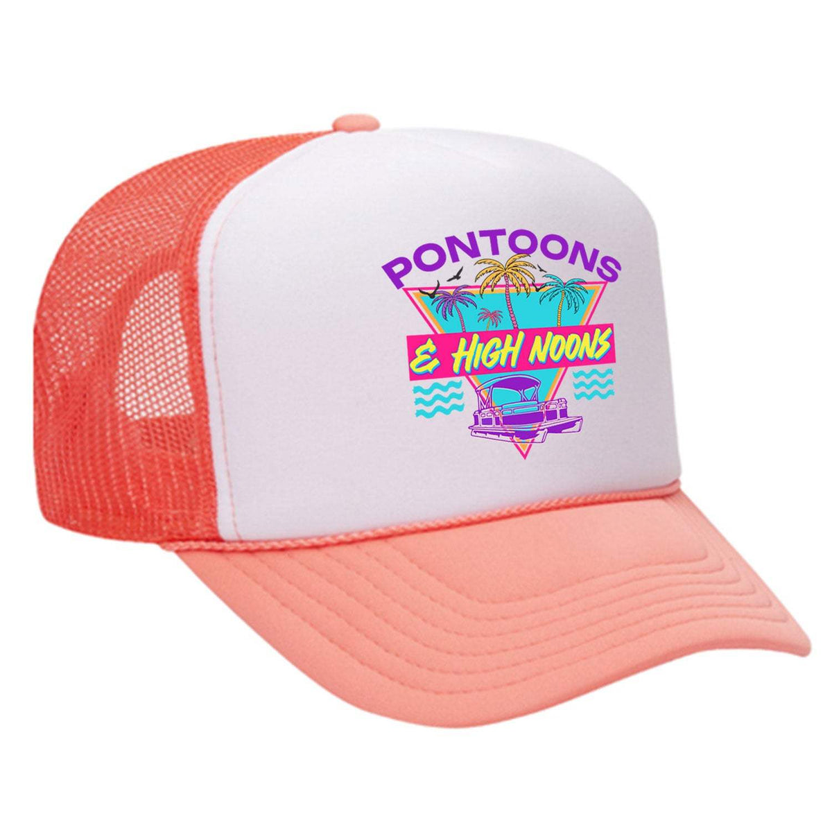 Pontoons and High Noons Foam Trucker Hat - Coral / White