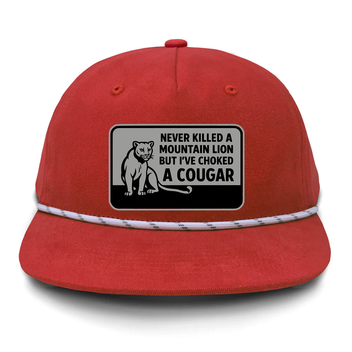 Choked A Cougar Flat Bill Rope Leather Patch Hat
