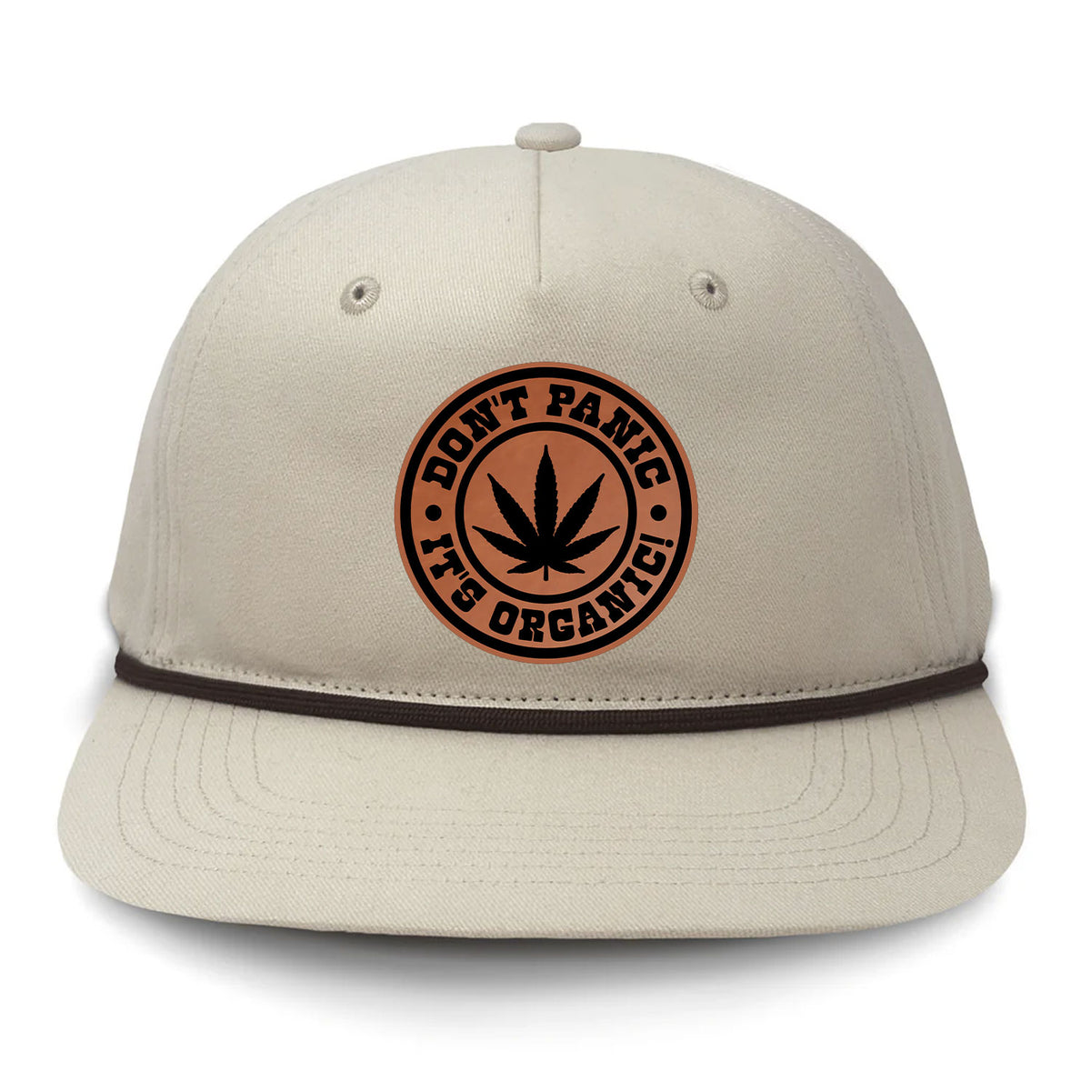 Don't Panic It's Organic Flat Bill Rope Leather Patch Hat