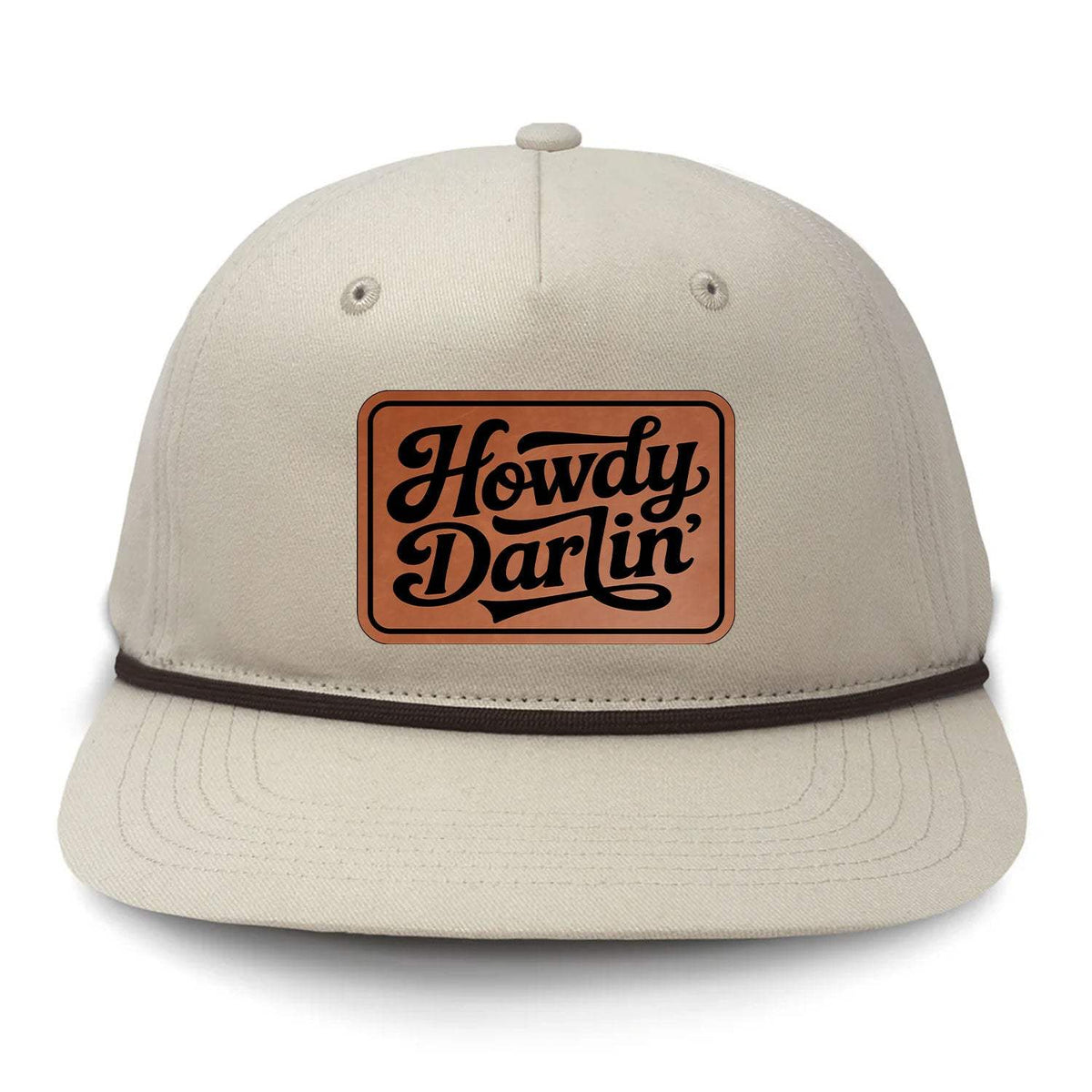 Howdy Darlin' Flat Bill Rope Leather Patch Hat - Cream