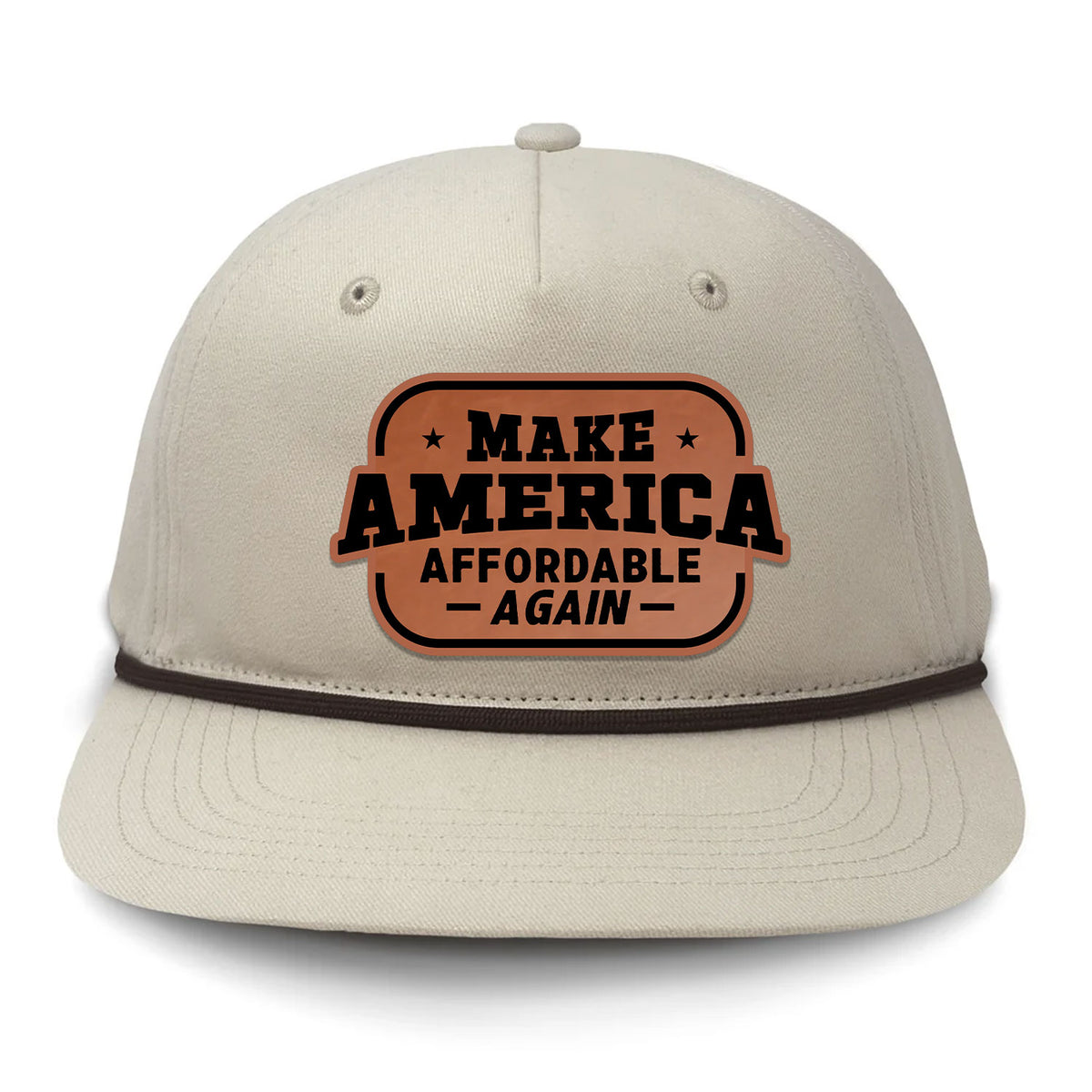 Make America Affordable Again Flat Bill Rope Leather Patch Hat - Cream