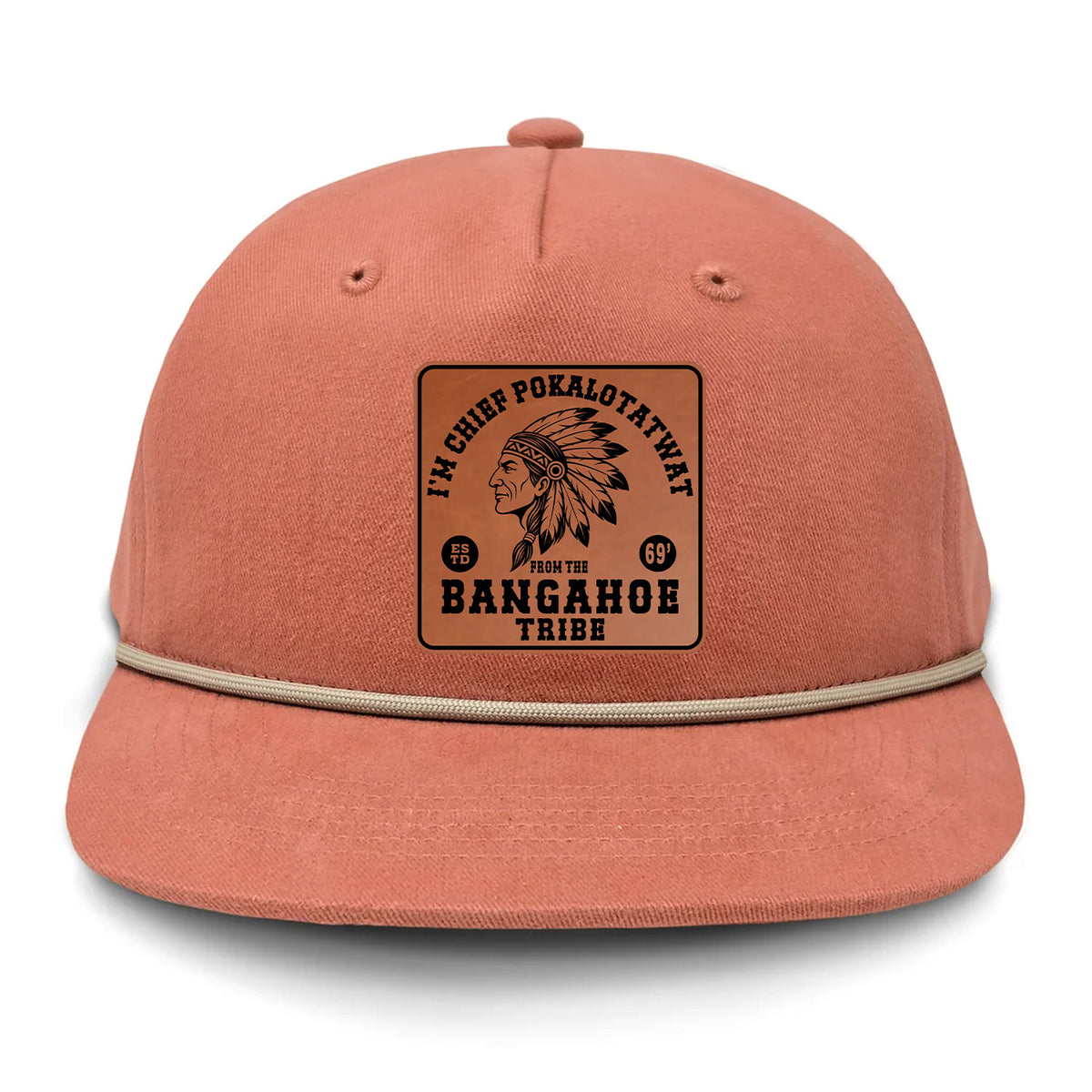 Chief Pokalotatwat Flat Bill Rope Leather Patch Hat