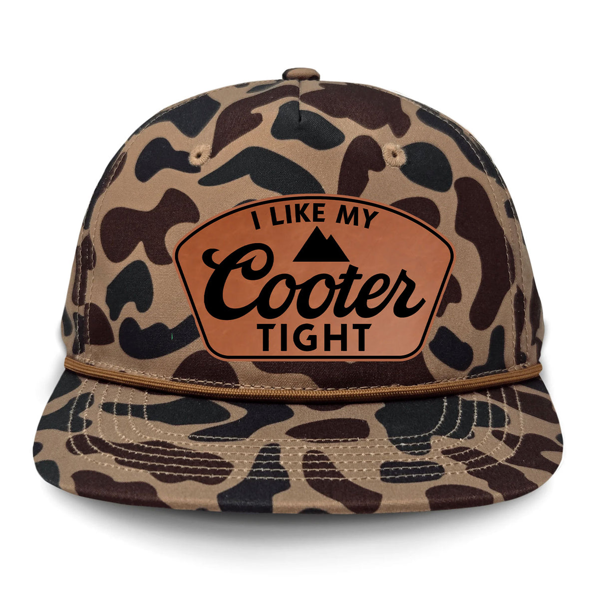 I Like My Cooter Tight Flat Bill Rope Leather Patch Hat