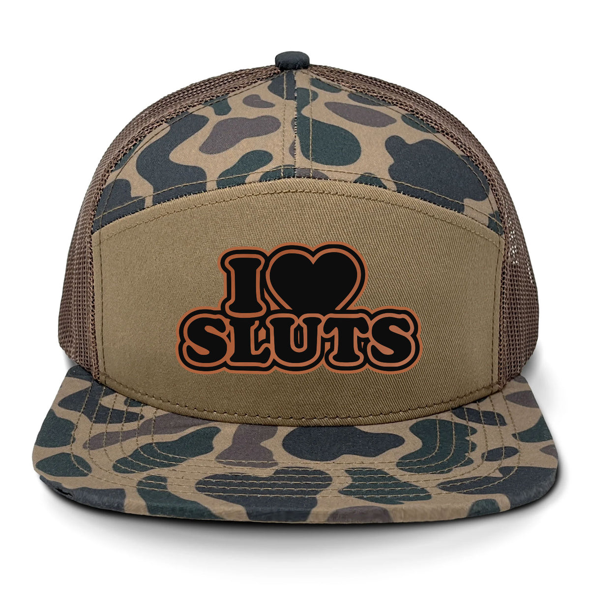 I Love Sluts 7 Panel Hat