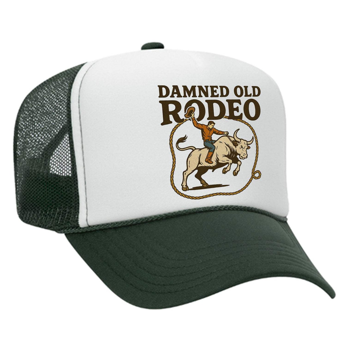 Damned Old Rodeo Foam Trucker Hat - Dark Green / White